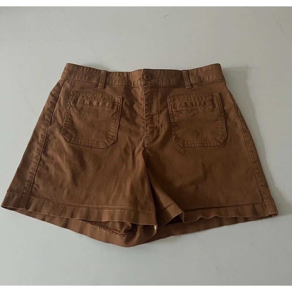 J.Crew Brown Chino Shorts Womens 6 High Rise Stretch Cotton Patch Pockets